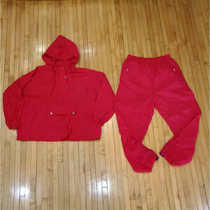 Vintage Sport Accents Red Lightweight Wind Track Suit M Top L Bottoms